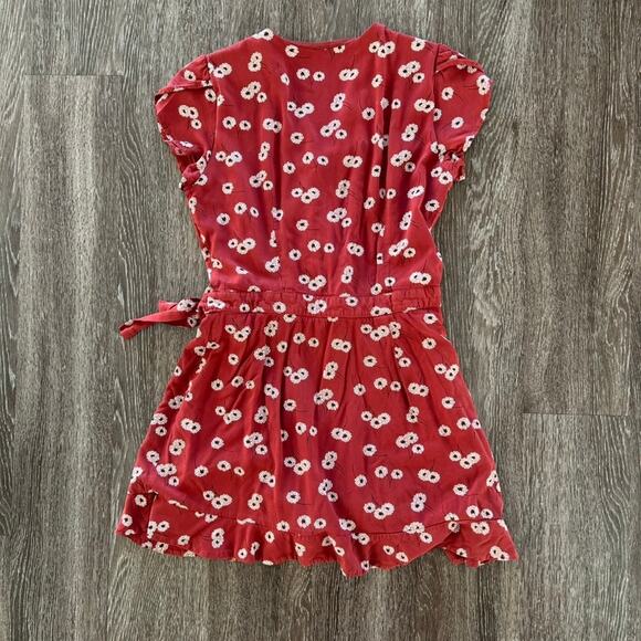 LOFT Red Floral Wrap Skort Romper Dress Sz 6 Short Sleeve V-Neck Ruffle Hem GUC - Picture 5 of 12